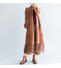 Camel tasseled maxmara cashmere coats long woolen cardigans warm jackets outwear