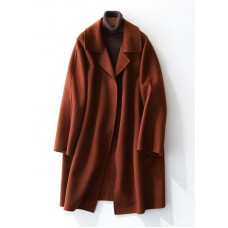 boutique brown Woolen Coat Women trendy plus size Jackets & Coats straight coat lapel collar