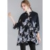 Fine Navy Stand Collar Asymmetrical Design Fall Three Quarter Sleeve Shirt Top