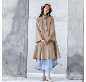 New nude woolen outwear oversized mid-length coats patchwork coats stand collar