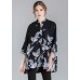 Fine Navy Stand Collar Asymmetrical Design Fall Three Quarter Sleeve Shirt Top