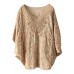 Boho Khaki Cotton V Neck Embroideried Hollow Out Summer Blouses