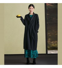 Fine black wool coat for woman plus size clothing embroidery Winter coat long sleeve woolen outwear