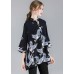 Fine Navy Stand Collar Asymmetrical Design Fall Three Quarter Sleeve Shirt Top